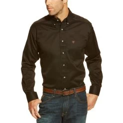 Ariat Mens Solid Twill Classic Fit Western Shirt In Black