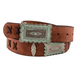 Catchfly Patina Concho Brown Leather Ladies Belt