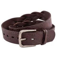 Catchfly Tooled And Laced Ladies Belt - Brown Leather