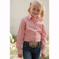 Cruel Girl Pink Diamond Print Girls Western Shirt