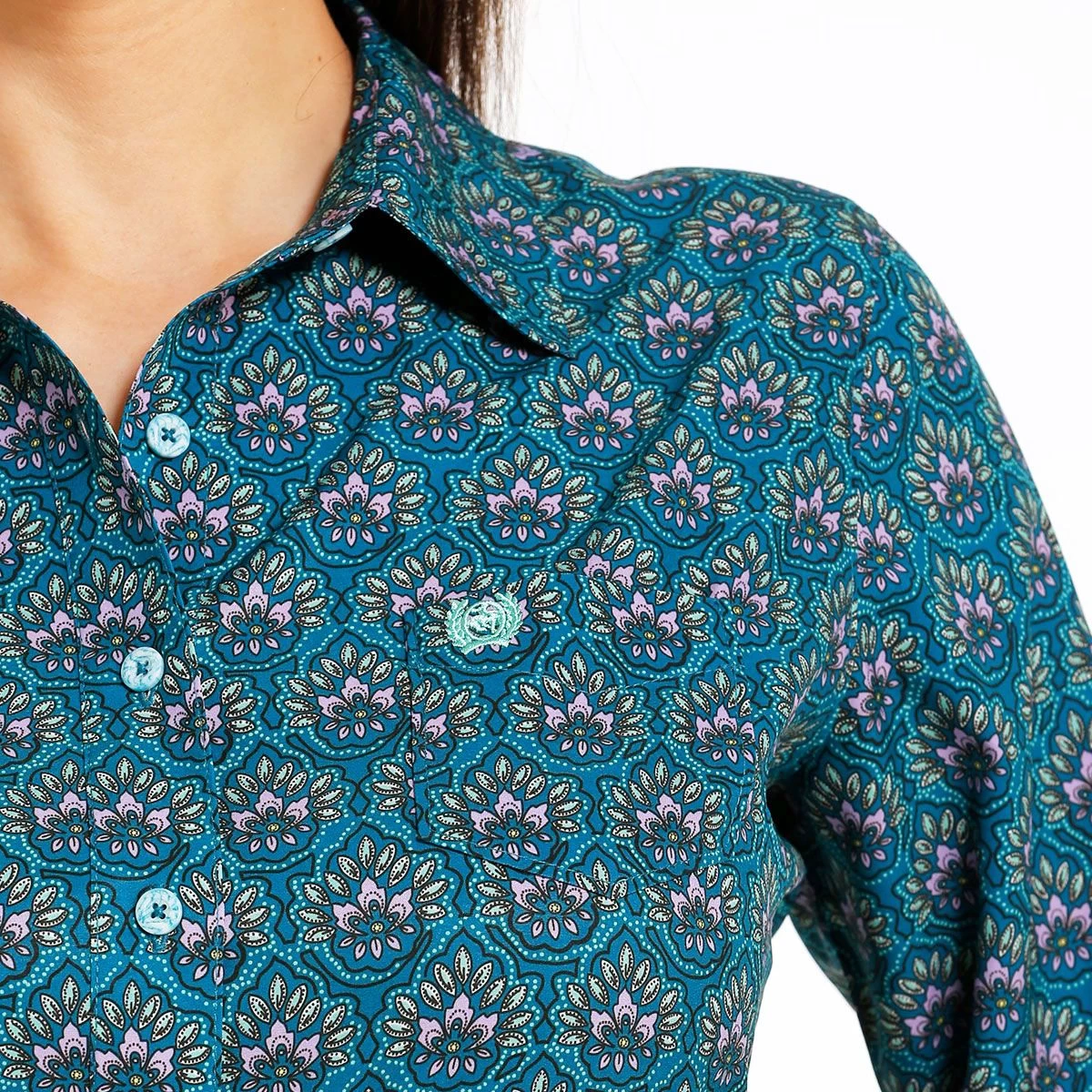 Cinch Teal Paisley Ladies Western Shirt 5 Cinch Teal Paisley Ladies Western Shirt - Image 3
