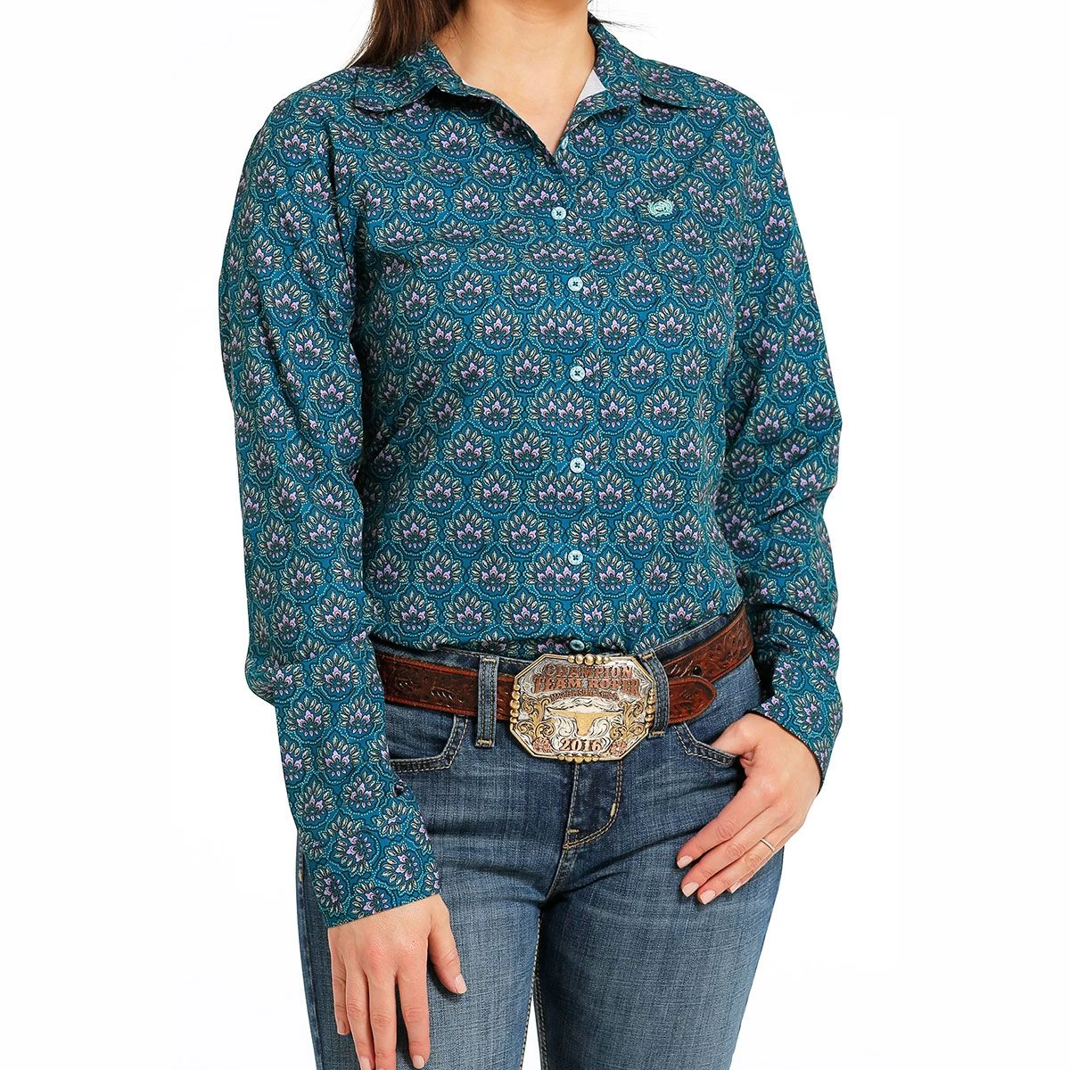 Cinch Teal Paisley Ladies Western Shirt 6 Cinch Teal Paisley Ladies Western Shirt - Image 4