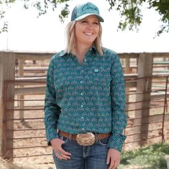Cinch Teal Paisley Ladies Western Shirt