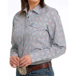 Cinch Blue Squares Ladies Western Shirt -Horse Care msw9201042 c1137 alt1 kduiflg64cw01zqk