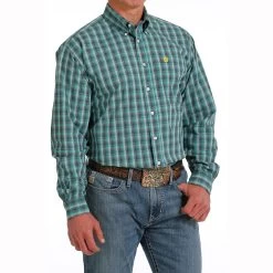 Cinch Teal Plaid Mens Western Shirt -Horse Care mtw1105578 c1168 alt3 sffsg7lw1aeiyzhh