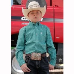Cinch Turquoise Check Boys Western Shirt